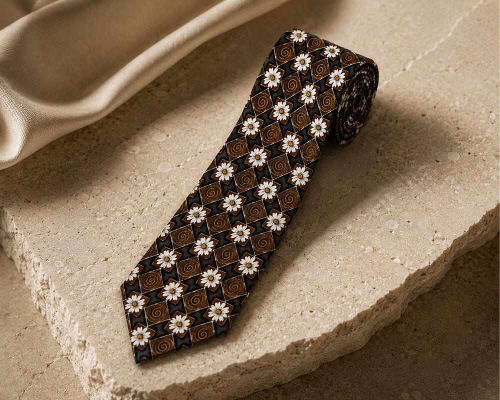NWT Ermenegildo Zegna Italian Silk Floral Geometric Necktie Brown Black Designer